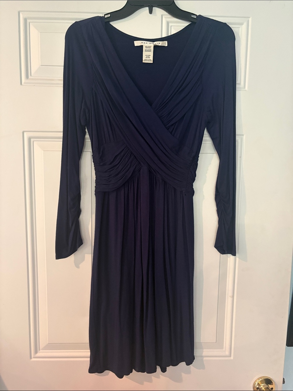 Max Studio Navy Long-Sleeve Wrap-Style Dress